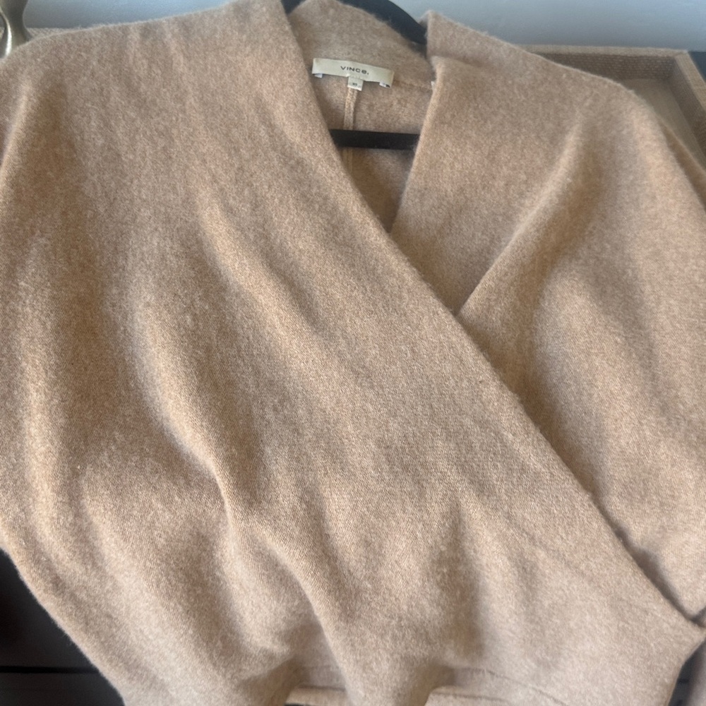 Vince Cashmere Beige V-Neck Wrap Sweater - Picture 5 of 7